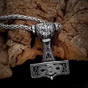 Thors Hammer Kette mit Knoten, handgefertigte Wikinger Kette aus Edelstahl