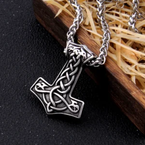Handgefertigte Thors Hammer Kette mit Knoten Motiv, Wikinger Schmuck aus Edelstahl