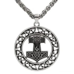 Thors Hammer Kette mit keltischem Knotenkreis, Wikinger Amulett aus Edelstahl