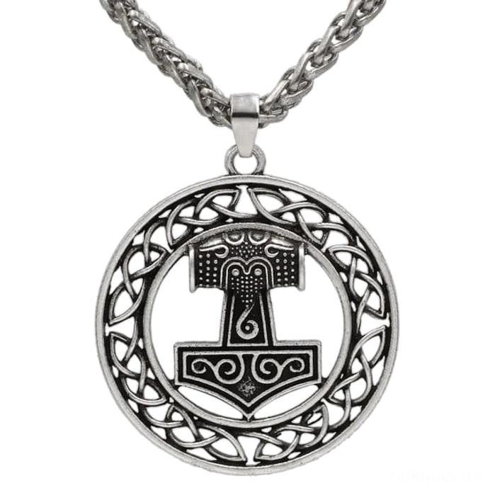 Thors Hammer Kette mit keltischem Knotenkreis, Wikinger Amulett aus Edelstahl