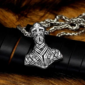 Thors Hammer Kette mit kunstvollem Knotenwerk aus Edelstahl