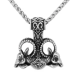 Thors Hammer Kette mit zwei Widderköpfen, Wikinger Amulett aus 316L Edelstahl