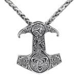 Thors Hammer Kette mit Odins Raben, Wikinger Amulett aus Edelstahl
