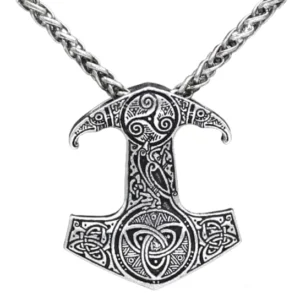 Thors Hammer Kette mit Odins Raben, Wikinger Amulett aus Edelstahl