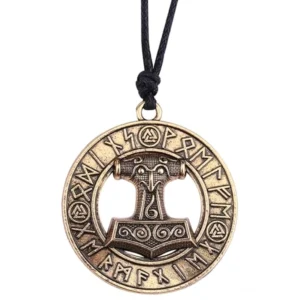 Thors Hammer Kette mit Runenkreis und Valknut Wikinger Amulett