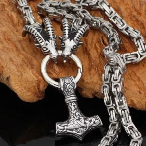 Thors Hammer Kette mit Thors Ziegen und Mjolnir Anhänger aus Edelstahl