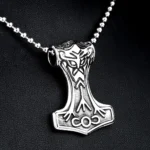 Thors Hammer Kette mit Todesrune, Wikinger Anhänger aus 316L Edelstahl für Herren