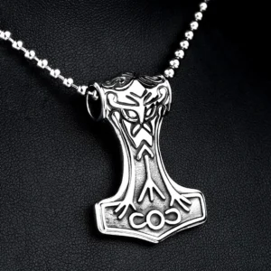 Thors Hammer Kette mit Todesrune, Wikinger Anhänger aus 316L Edelstahl für Herren