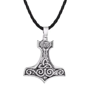 Thors Hammer Kette mit Triskelion, handgefertigtes Wikinger Amulett aus Edelstahl