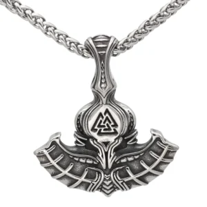 Thors Hammer Kette mit eingraviertem Valknut Symbol, Wikinger Amulett aus Edelstahl