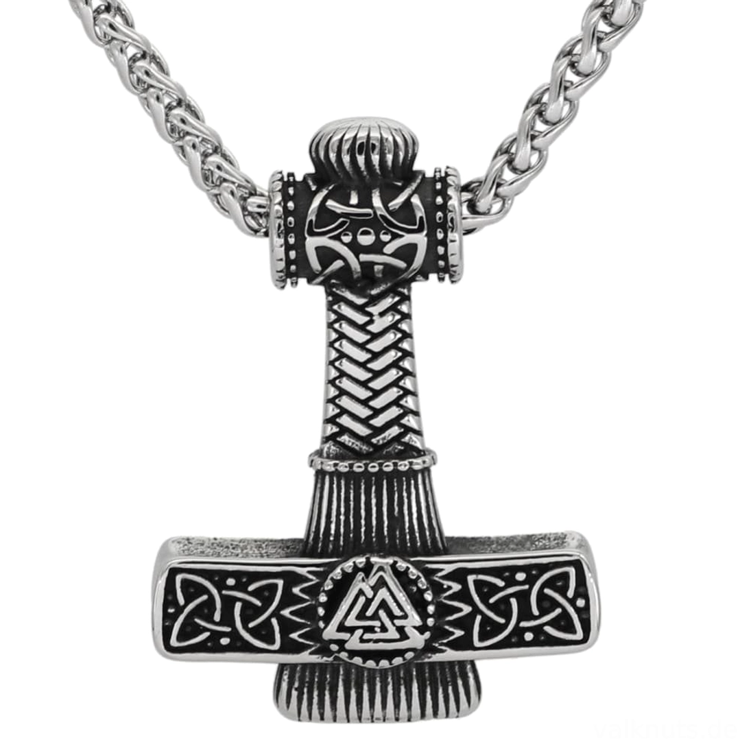 Thors Hammer Kette mit Valknut aus Edelstahl, authentisches Wikinger Amulett