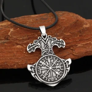 Thors Hammer Kette aus Edelstahl, detailierte Ansicht des Vegvisir Symbols