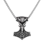 Thors Hammer Kette mit Widderkopf aus Edelstahl, Wikinger Amulett Nahaufnahme