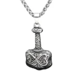 Thors Hammer Kette aus 316L Edelstahl, Mjölnir Wikinger Amulett mit traditionellen Gravuren