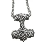 Massive Thors Hammer Kette mit Wikingerknoten Muster, Mjölnir Amulett aus 316L Edelstahl