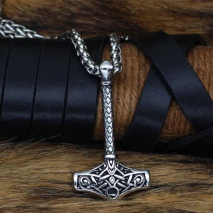 Handgefertigte Thors Hammer Kette Mjolnir aus Edelstahl als Wikinger Amulett
