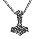 Thors Hammer Kette mit nordischen Knoten aus Edelstahl, Wikinger Amulet