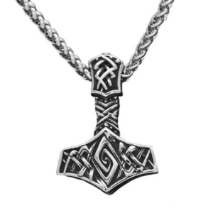Thors Hammer Kette mit nordischen Knoten aus Edelstahl, Wikinger Amulet