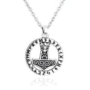 Thors Hammer Kette silber mit Runenkreis, massangabe des wikinger amuletts