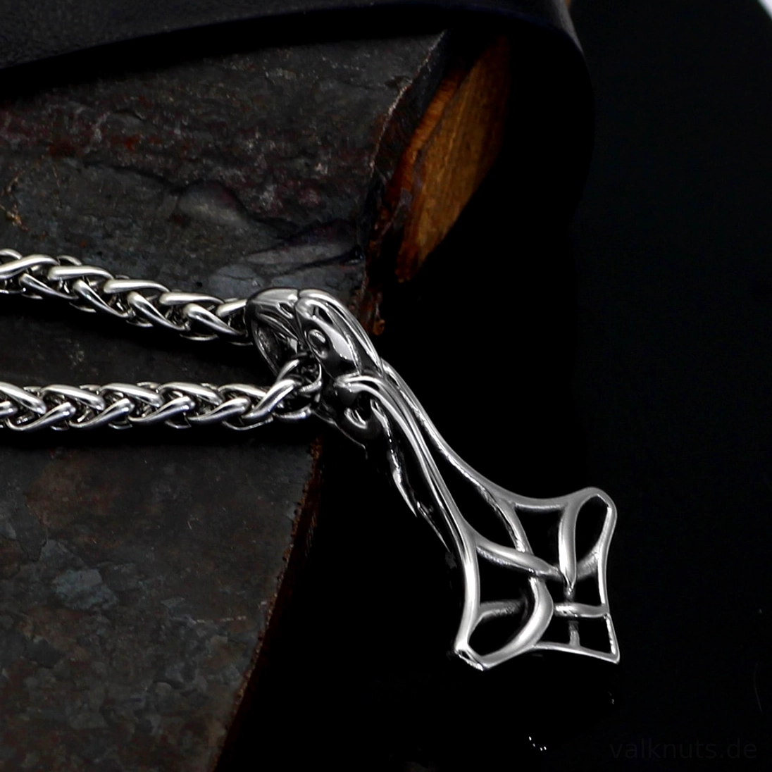 Thors Hammer Kette handgefertigt aus Edelstahl silberner Wikinger Mjolnir Anhänger