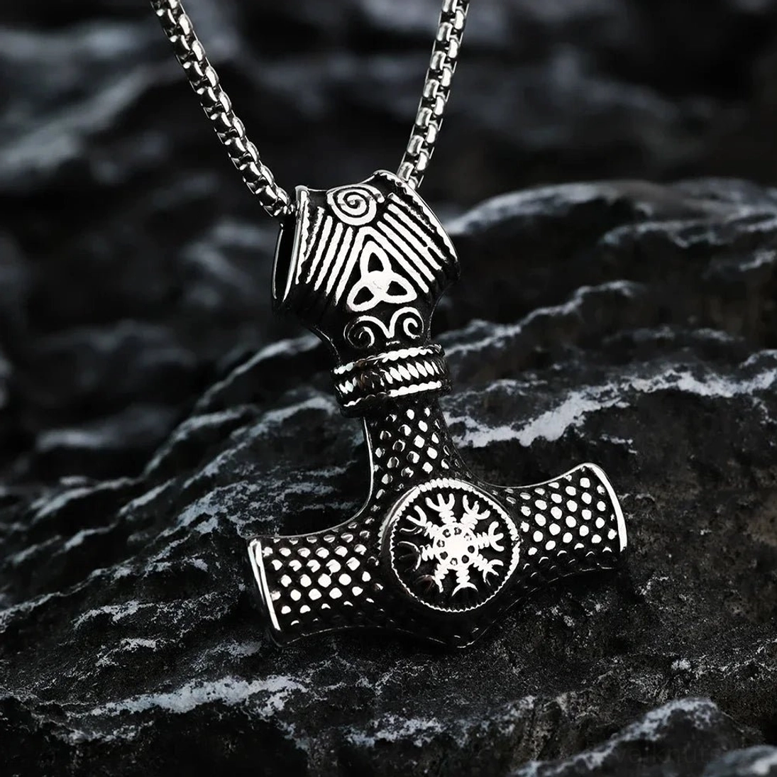 Stahl Variante der Thors Hammer Kette mit traditionellem Wikinger Design