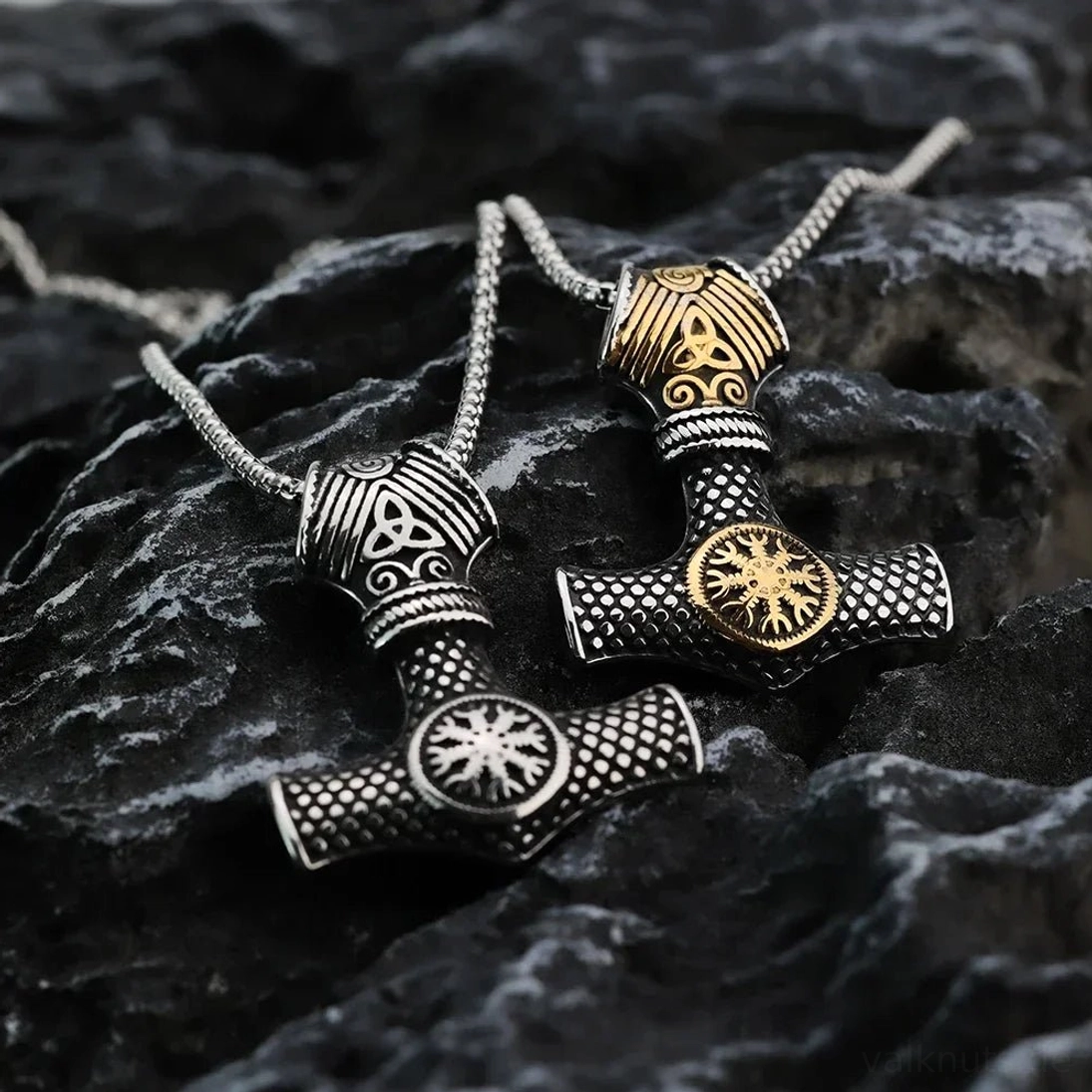 Thors Hammer Kette aus Titanstahl mit Runen Gravur Wikinger Schmuck