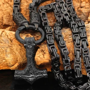 Thors Hammer Kette mit Tiwaz Rune Wikinger Königskette aus Edelstahl mit Mjolnir Anhänger im Geschenkbeutel