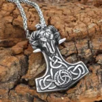 Thors Hammer Kette mit Widderkopf, wikinger amulett aus edelstahl