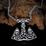 Thors Hammer Kette Wikinger Axt Anhänger mit verknoteten Wolfsmustern aus Edelstahl