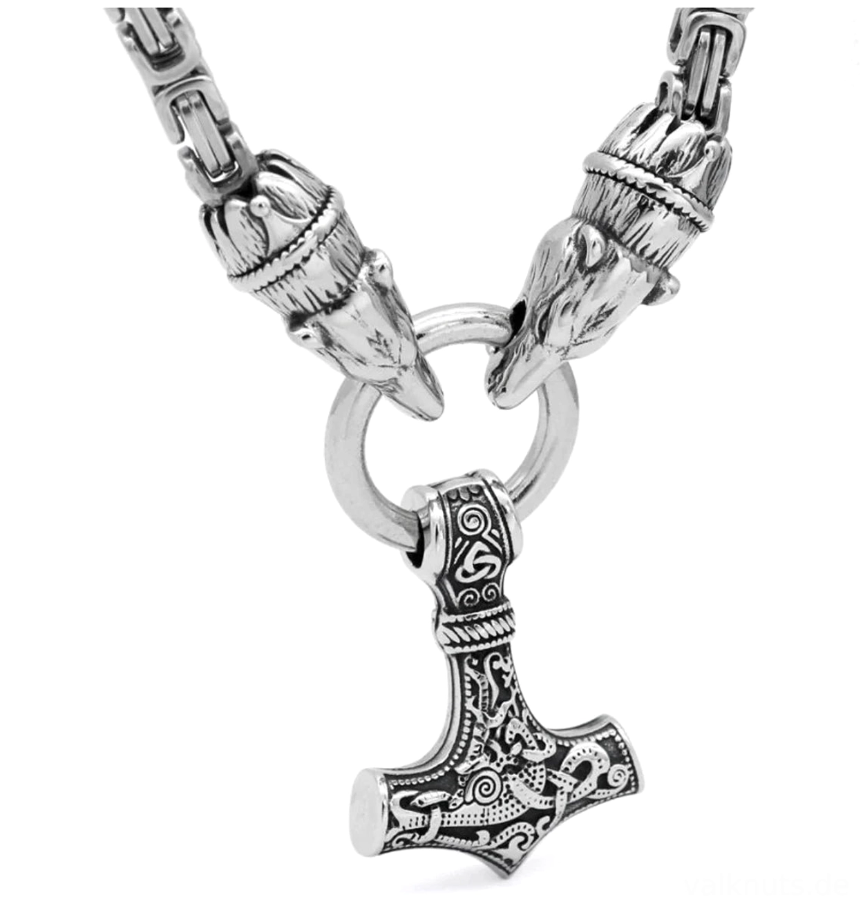 Thors Hammer Kette mit zwei Bärenköpfen Mjolnir Wikinger Amulett