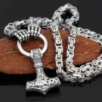 Thors Hammer Kette Wikinger Königskette mit Berserker und Mjolnir Anhänger Stahl