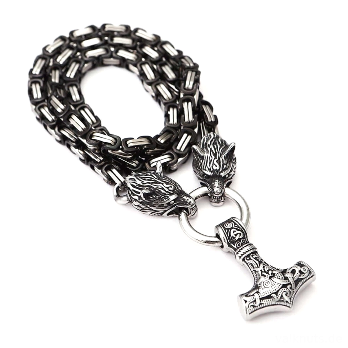 Thors Hammer Wolf Kette Wikinger Mjolnir Wolf Anhänger aus schwarzem Edelstahl
