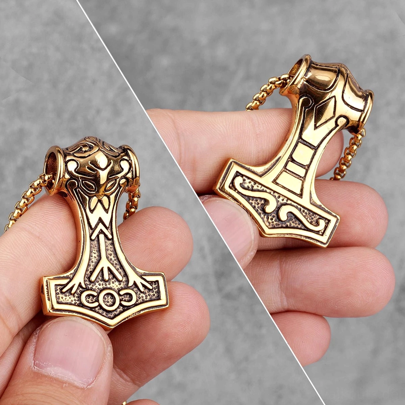 Moderne Thors Hammer Kette mit Todesrune, trendiger Wikinger Schmuck für Männer