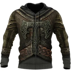 unisex wikinger hoodie mit runen und keltischen knoten, authentisches rüstungsdesign