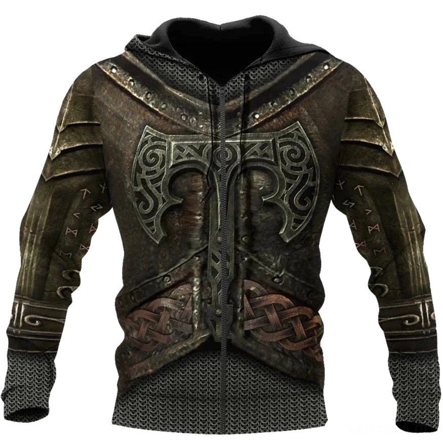unisex wikinger hoodie mit runen und keltischen knoten, authentisches rüstungsdesign