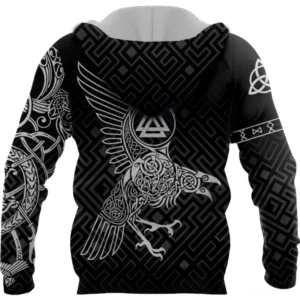 Unisex Wikinger Hoodie mit Runen und Raben Motiv, Streetstyle Wikinger Kleidung