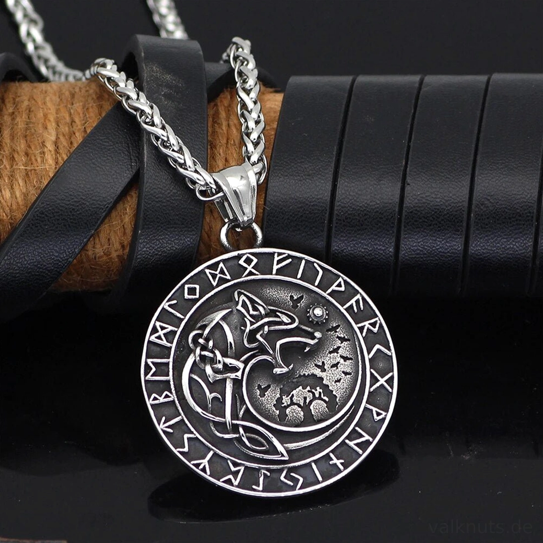 Unisex Wolf Kette nordischer Fenrir Amulett Kette