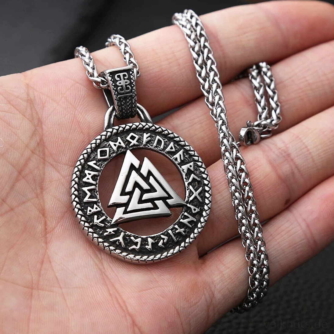retro Wikinger kette für männer mit valknut odin symbol, punk stil nordischer schmuck