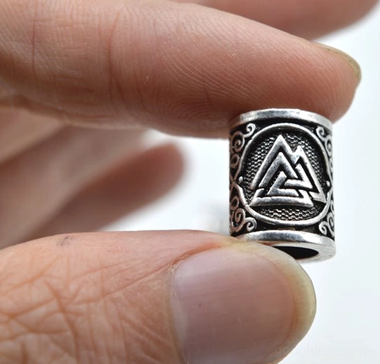 Valknut Wikinger Bartperle als DIY Zubehör für Armbänder und Halsketten - Authentischer Wikinger Bartschmuck