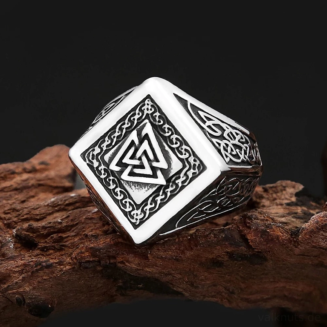 Valknut Wikinger Ring aus Edelstahl in silber schwarz