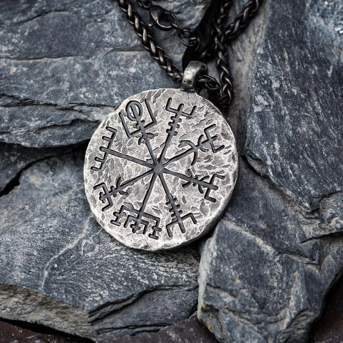 Vegvisir Wikinger Anhänger aus 316L Edelstahl, antikveredeltes Wikinger Schmuck