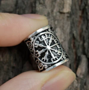Vegvisir Wikinger Bartperle als Perle für Armbänder und Halsketten, nordisches Wikinger Accessoire