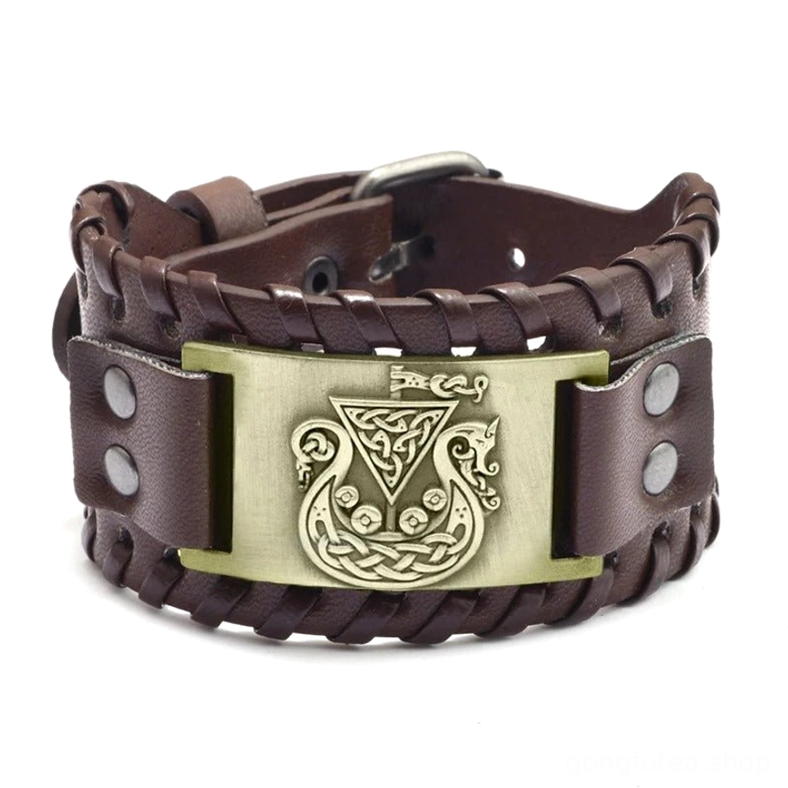Verschiedene Varianten des Wikinger Drakkar Leder Armbands