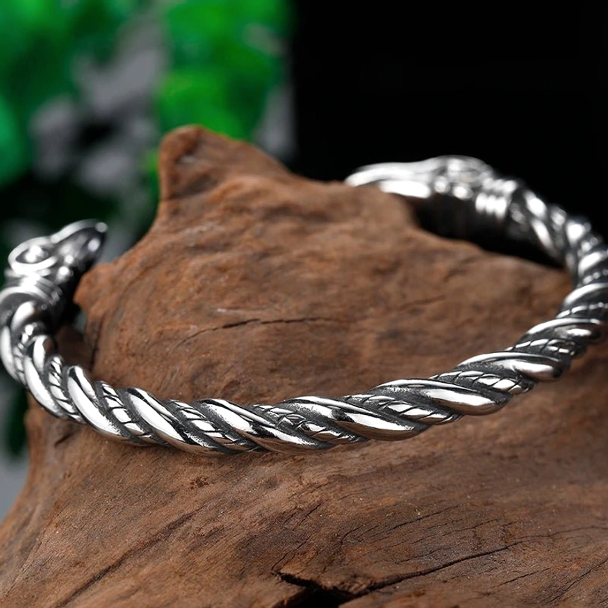 Verstellbarer Wikinger Armreif mit Rabenköpfen für Herren, Geschenk für Wikinger Fans
