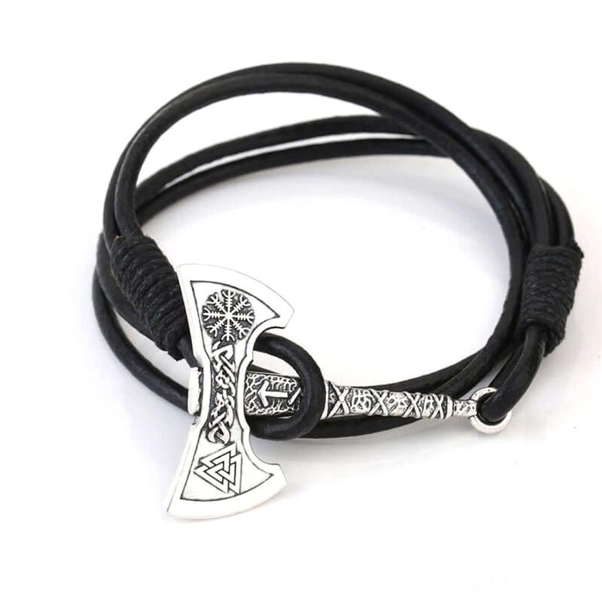 Verstellbares Leder Wikinger Armband mit Streitaxt für jedes Handgelenk