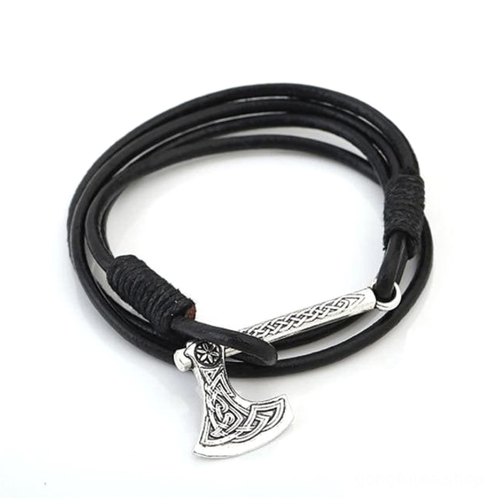 Verstellbares mehrlagiges Wikinger Armband aus Leder