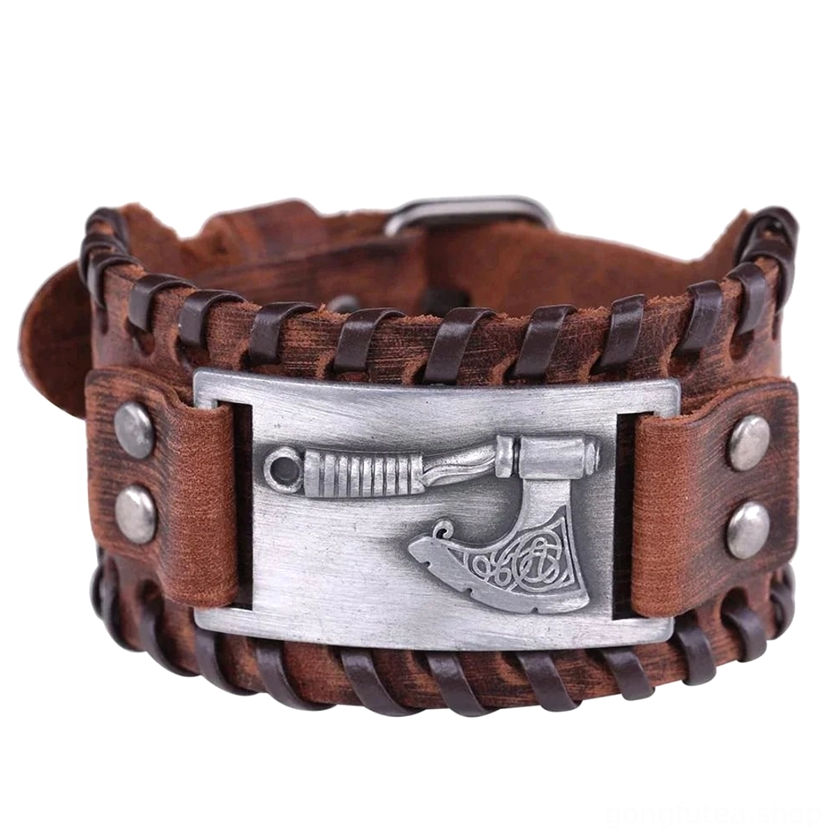 Verstellbares Wikinger Armband aus Leder mit Axt Symbol, Wikinger Schmuck
