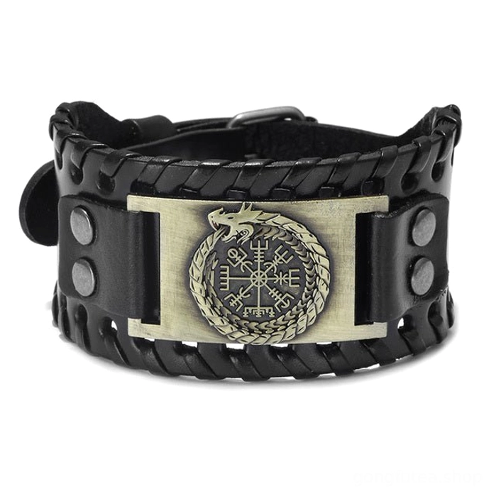 Verstellbares Wikinger Leder Armband Jörmungandr in robuster Qualität