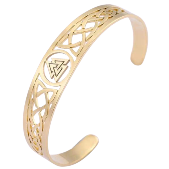 Goldfarbener Wikinger Armreif mit Valknut Symbol Variante