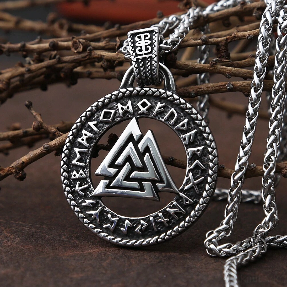 wikinger kette mit valknut und runen aus edelstahl für männer, nordischer odin Wikinger Anhänger